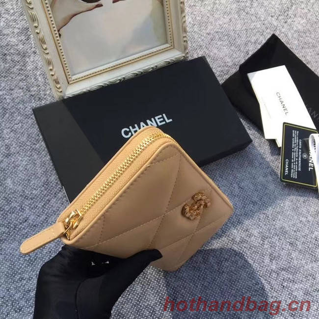 CHANEL 19 sheepskin & Gold-Tone Metal Wallet AP1063 apricot