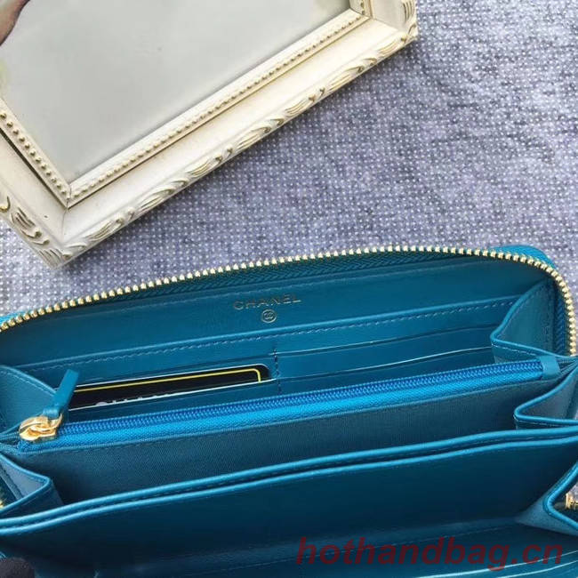 CHANEL 19 sheepskin & Gold-Tone Metal Wallet AP1063 blue