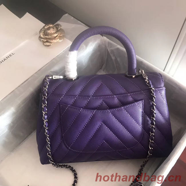 Chanel Small Flap Bag with Top Handle V92990 dark purple & silver-Tone Metal