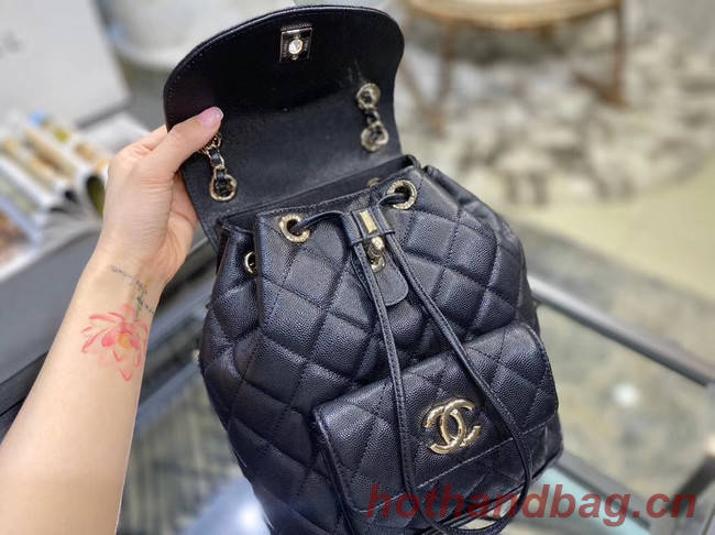 Chanel backpack Grained Calfskin & Gold-Tone Metal AS1371 black