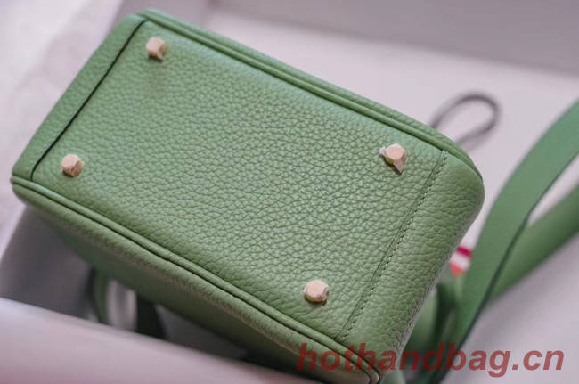 Hermes mini Lindy Togo Leather Bag LD19 green&gold-Tone Metal