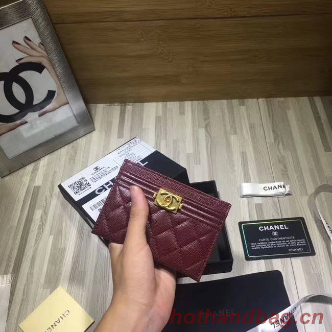 Chanel classic card holder Grained Calfskin & Gold-Tone Metal 84430 Burgundy