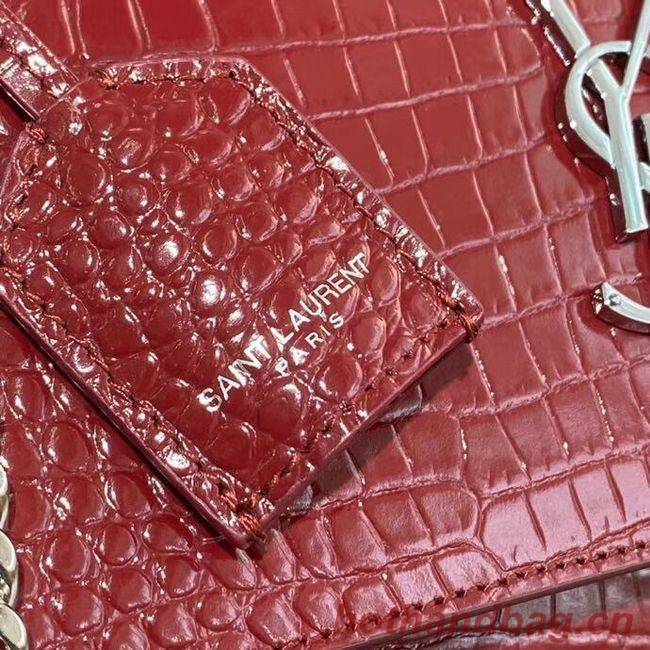 Yves Saint Laurent Calfskin Leather Shoulder Bag Y542206A red&silver-Tone Metal