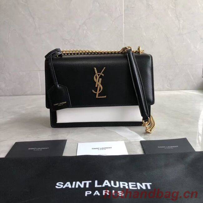 Yves Saint Laurent Calfskin Leather Shoulder Bag Y542206B black&white