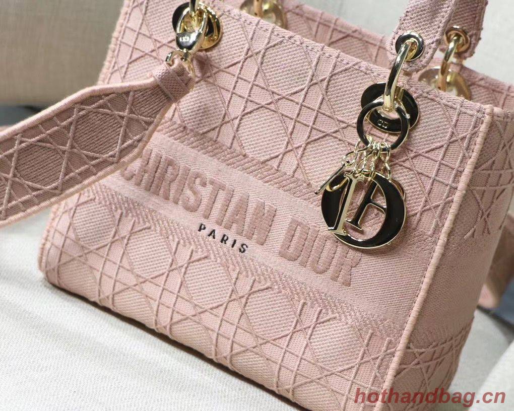 LADY DIOR TOTE BAG IN EMBROIDERED CANVAS C4532 pink Gold Hardware