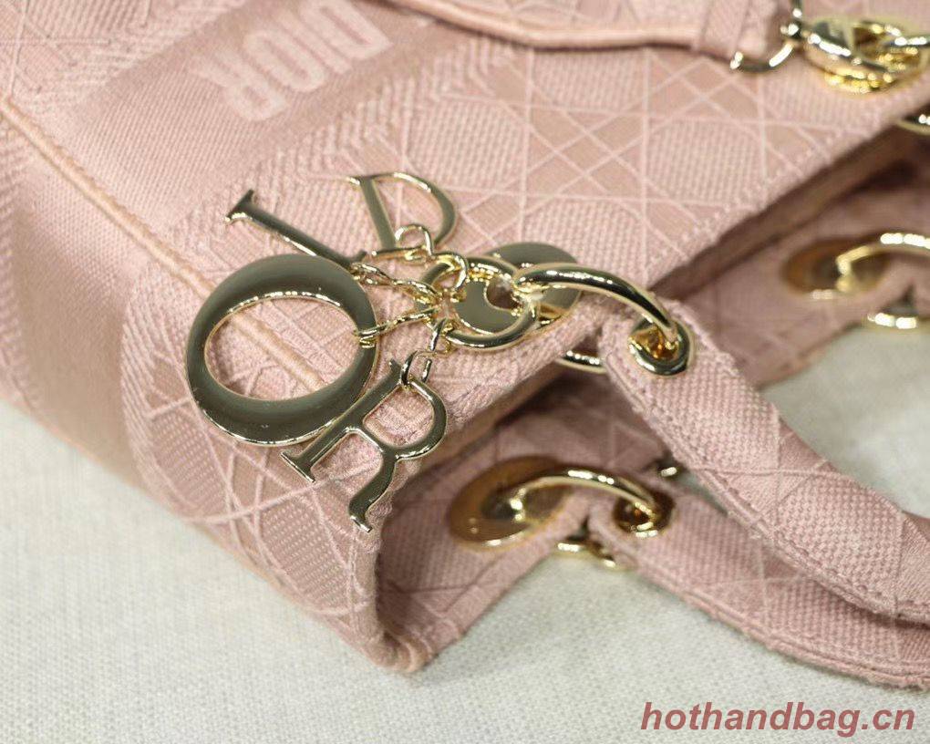 LADY DIOR TOTE BAG IN EMBROIDERED CANVAS C4532 pink Gold Hardware