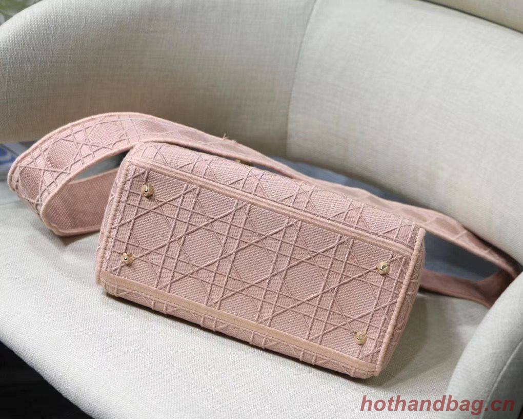 LADY DIOR TOTE BAG IN EMBROIDERED CANVAS C4532 pink Gold Hardware