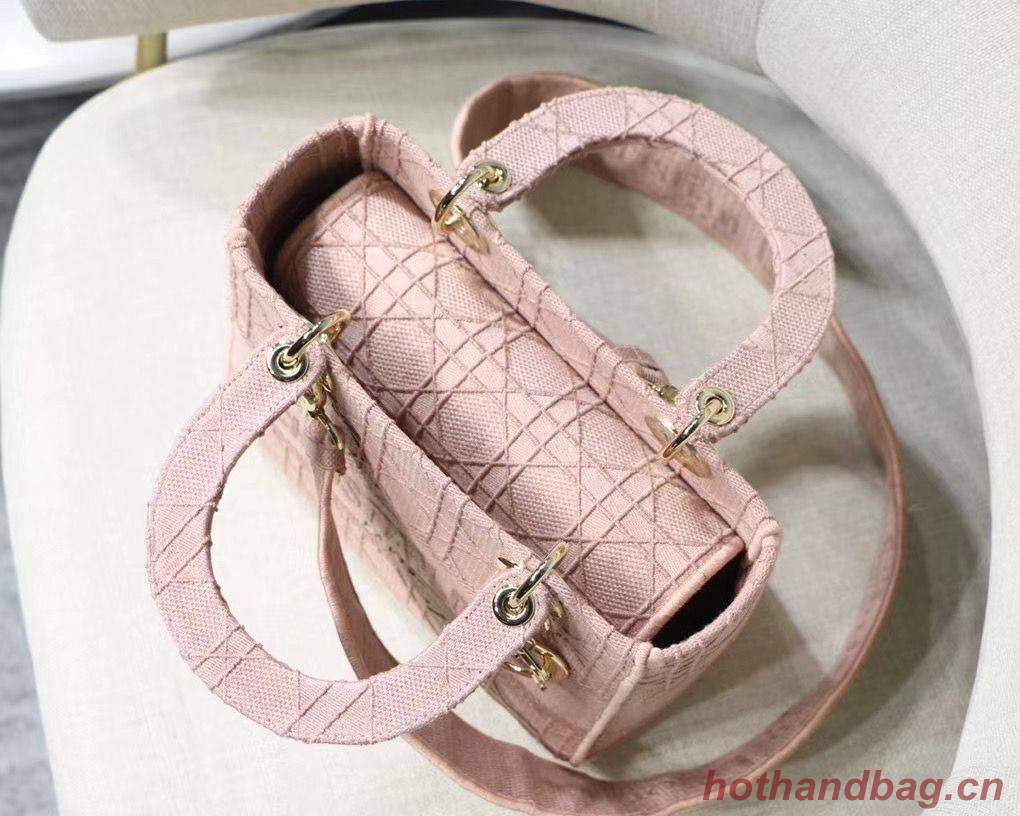 LADY DIOR TOTE BAG IN EMBROIDERED CANVAS C4532 pink Gold Hardware