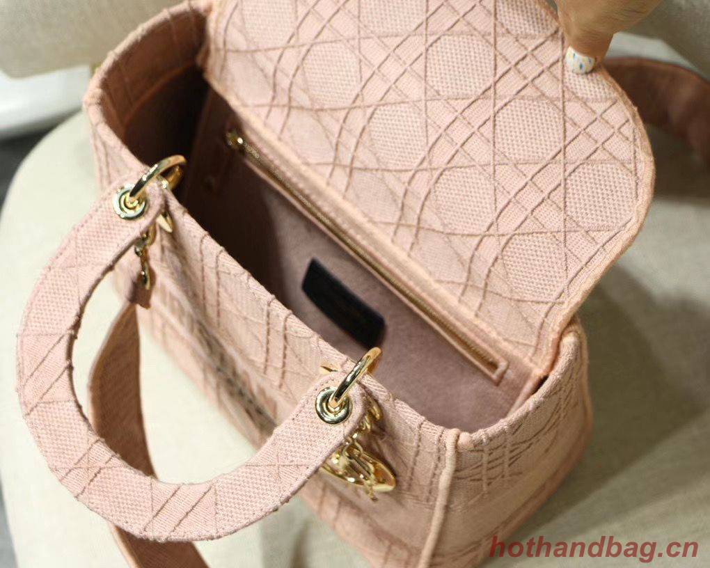 LADY DIOR TOTE BAG IN EMBROIDERED CANVAS C4532 pink Gold Hardware