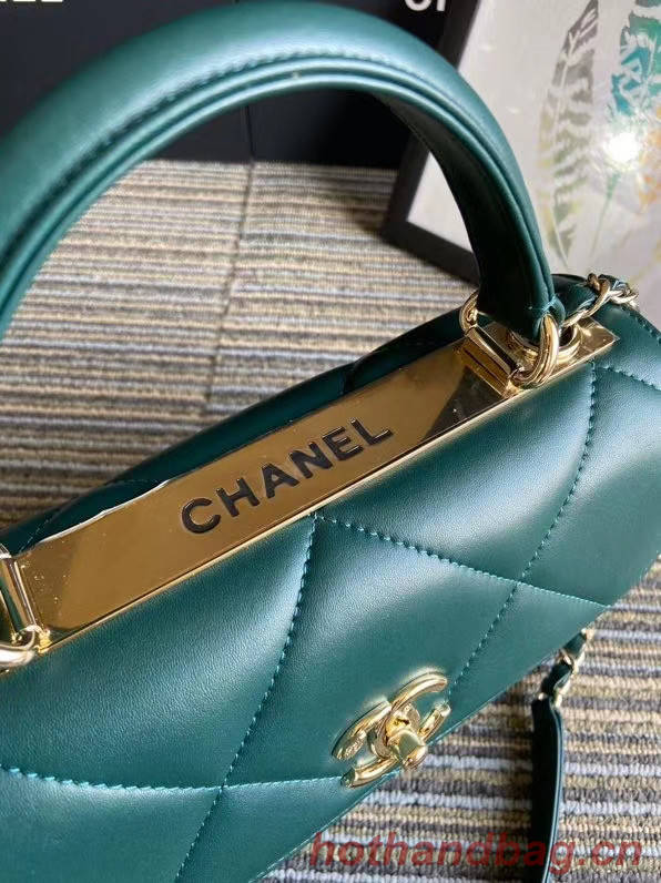 Chanel CC original lambskin top handle flap bag A92236 green&Gold-Tone Metal