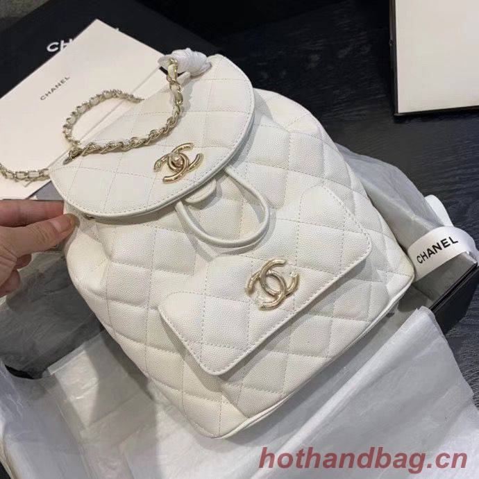 Chanel backpack Grained Calfskin & Gold-Tone Metal AS1371 White