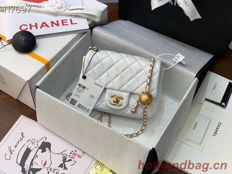 Chanel MINI Flap Bag Original Sheepskin Leather AS1786 White