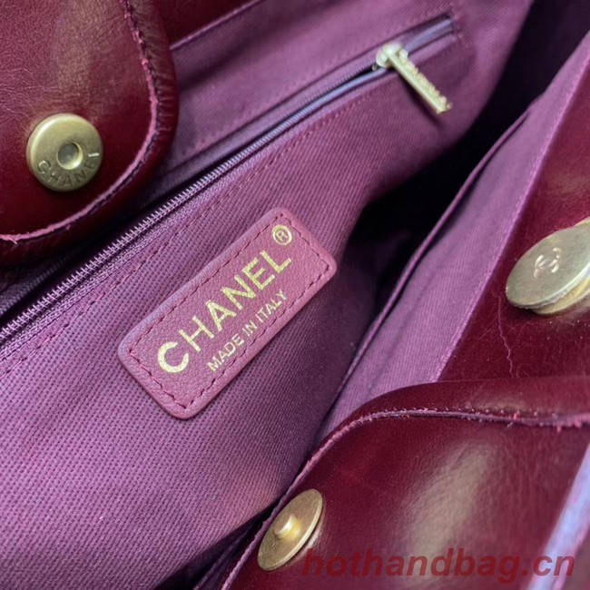 Chanel cowhide Tote Shopping Bag A66942 Burgundy