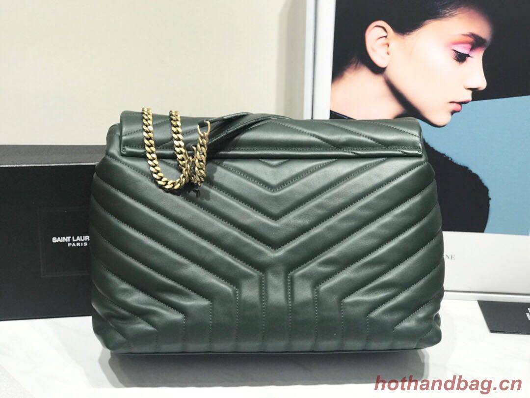 SAINT LAURENT Loulou Monogram medium quilted leather shoulder bag 74558 blackish green