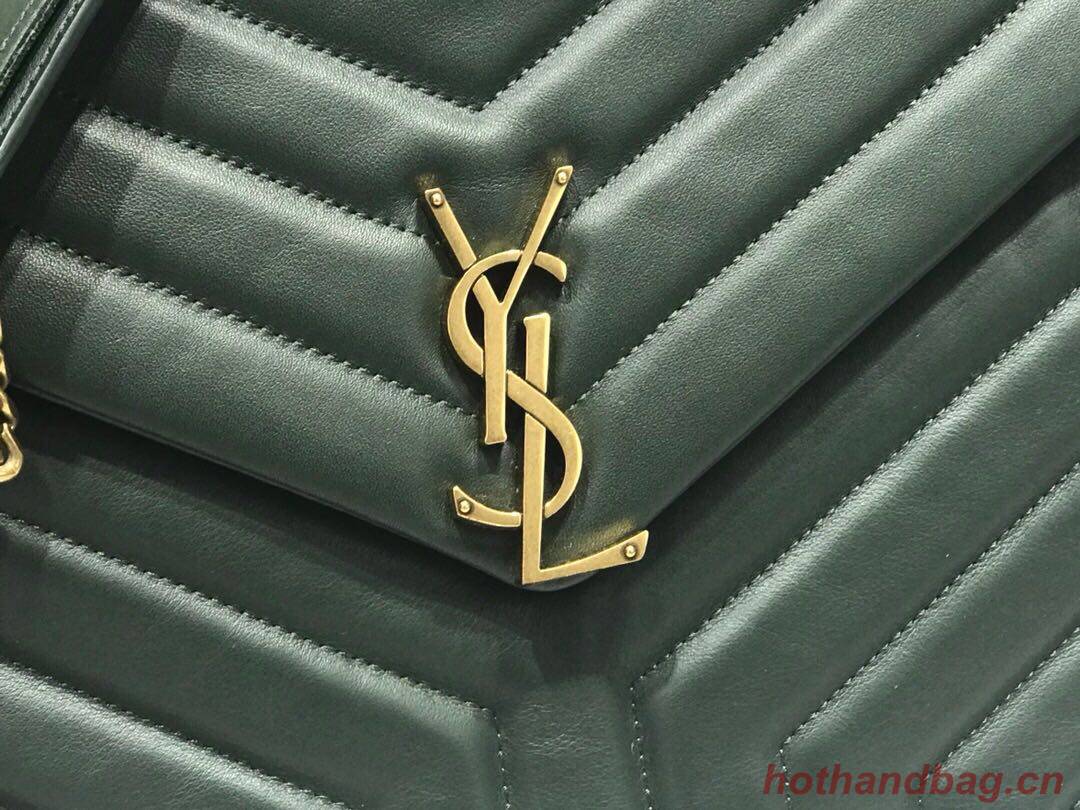 SAINT LAURENT Loulou Monogram medium quilted leather shoulder bag 74558 blackish green