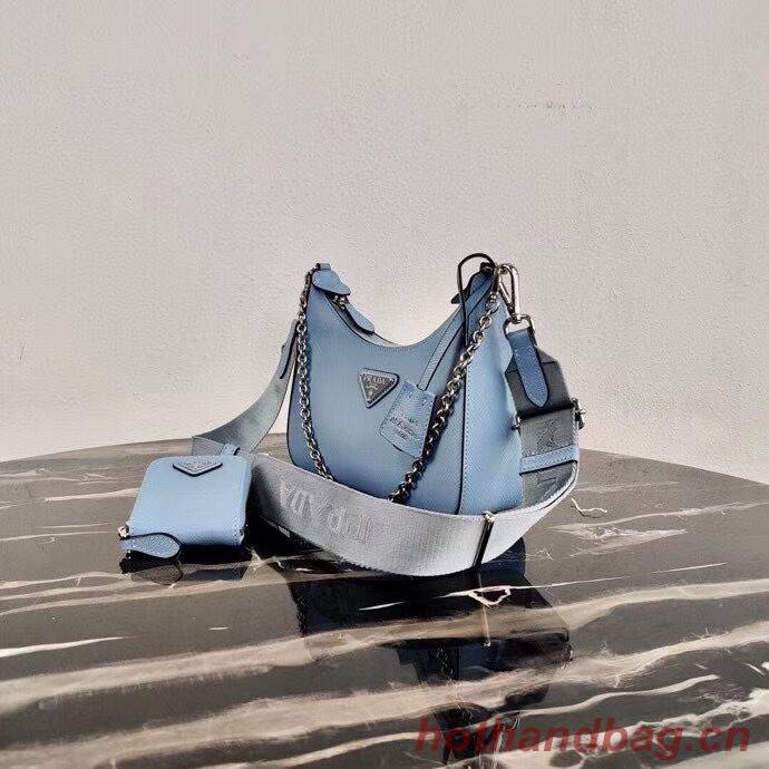 Prada Saffiano leather mini shoulder bag 2BH204 sky blue