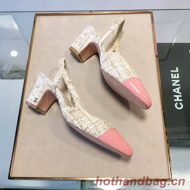 Chanel tweed slingbacks 55mm heel G31318 beige&pink