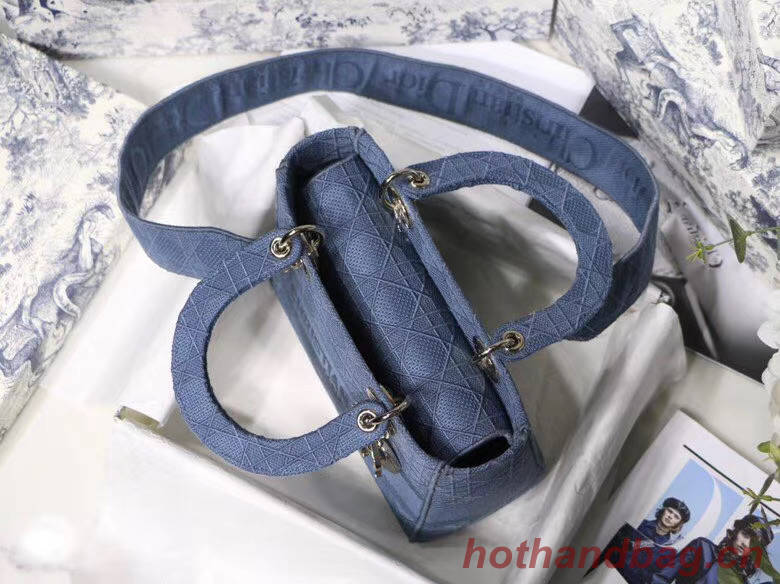 DIOR MEDIUM LADY D-LITE BAG Dark Denim Blue Cannage Embroidery M0565OREY