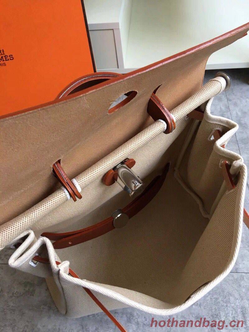 Hermes Herbag 31CM Original Canvas Leather & Calfskin 45987 brown&white