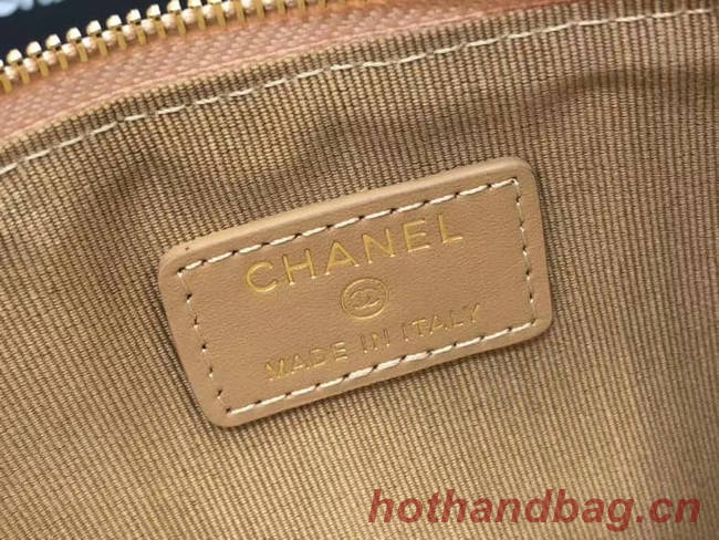 Chanel Calfskin Leather Card packet & Gold-Tone Metal A81598 beige