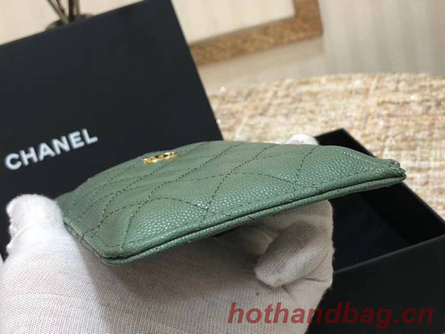 Chanel Calfskin Leather Card packet & Gold-Tone Metal A81598 green