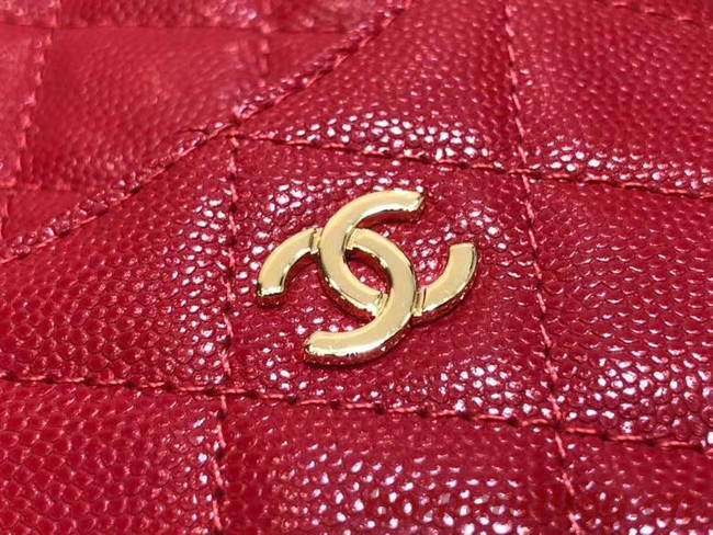 Chanel Calfskin Leather Card packet & Gold-Tone Metal A81598 red