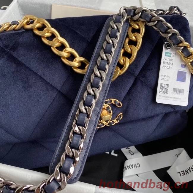 Chanel 19 flap bag velvet AS1161 Royal Blue