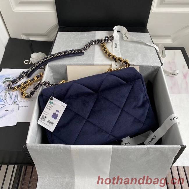 Chanel 19 flap bag velvet AS1161 Royal Blue