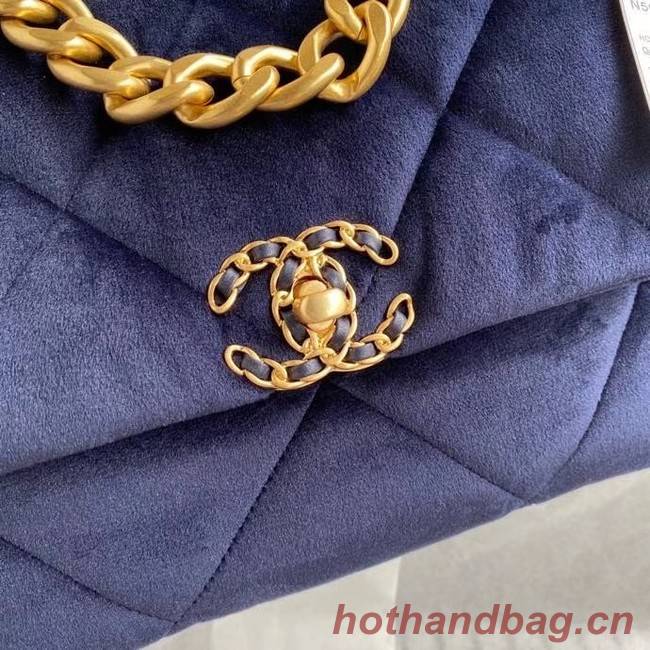 Chanel 19 flap bag velvet AS1161 Royal Blue