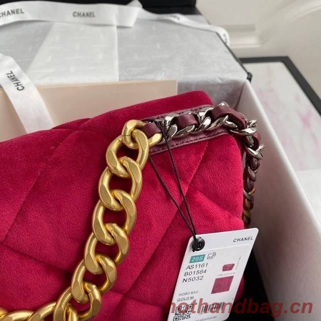 Chanel 19 flap bag velvet AS1161 red