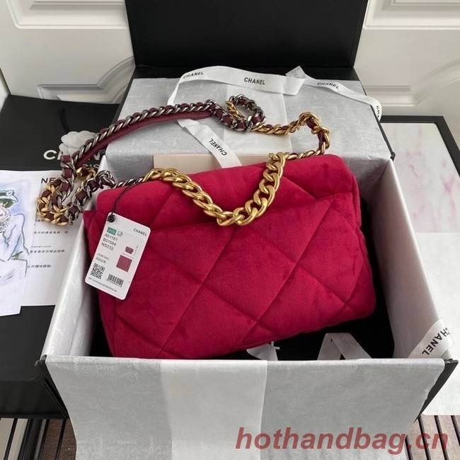 Chanel 19 flap bag velvet AS1161 red