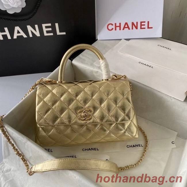 Chanel Small Flap Bag with Top Handle 92990 GOLD