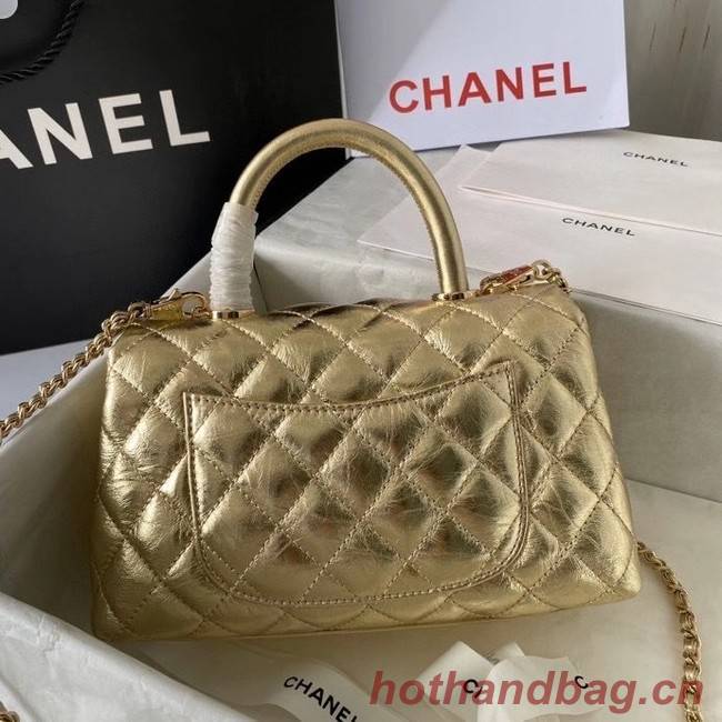 Chanel Small Flap Bag with Top Handle 92990 GOLD