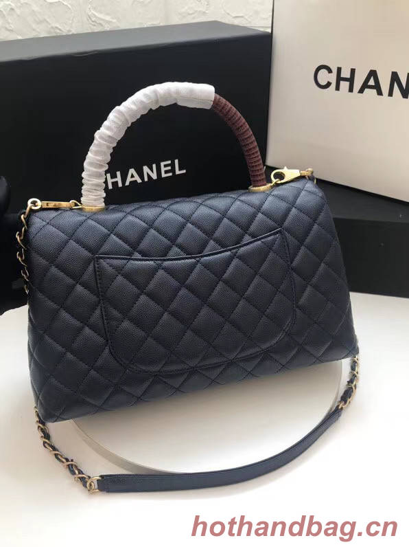 Chanel flap bag with Burgundy top handle A92991 dark Blue