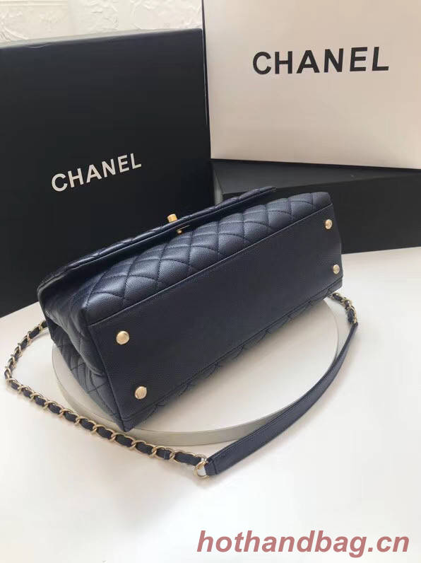 Chanel flap bag with Burgundy top handle A92991 dark Blue