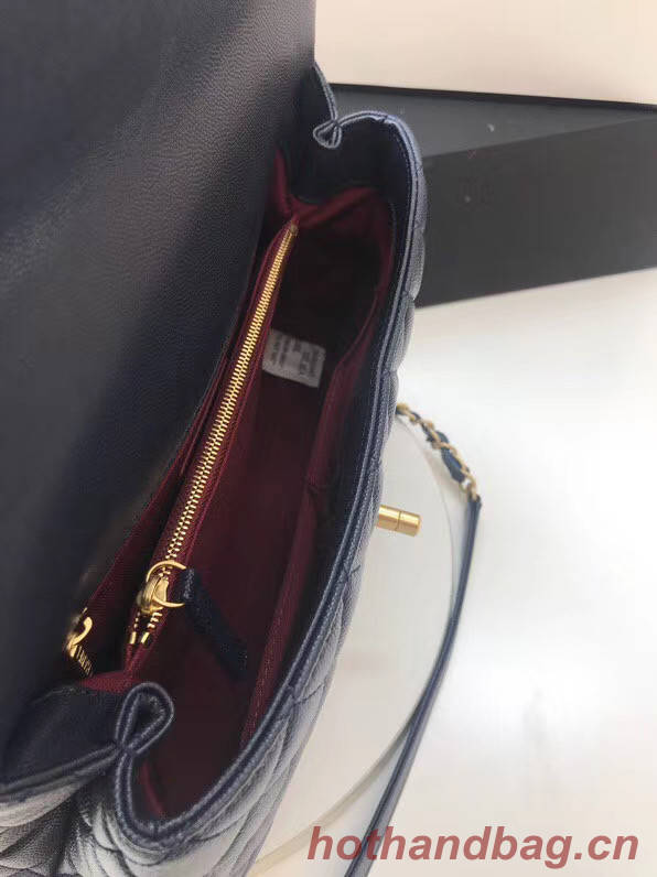 Chanel flap bag with Burgundy top handle A92991 dark Blue