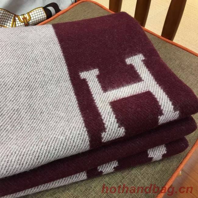 Hermes Lambswool & Cashmere Shawl & Blanket 71155 Wine