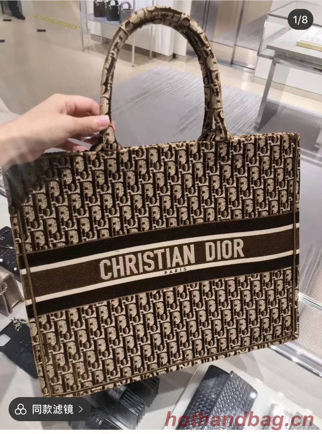 DIOR BOOK TOTE SMALL Oblique Embroidered Velvet M1296ZW Brown