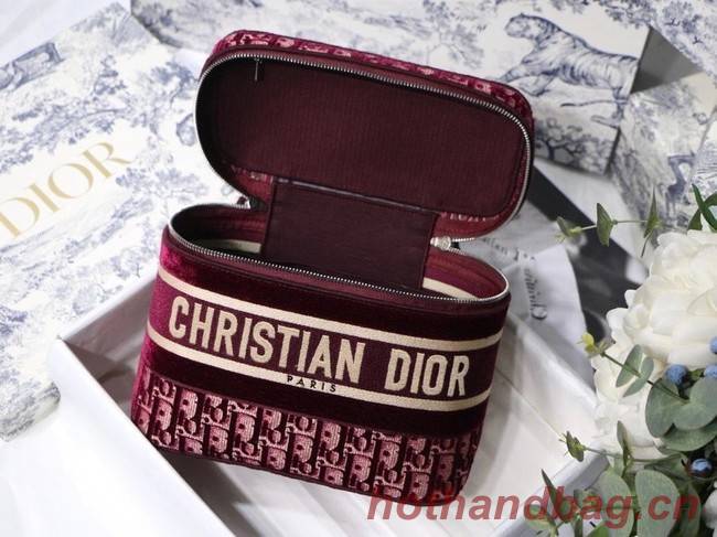 Dior Oblique Embroidered Velvet DIORTRAVEL VANITY CASE S5480 Burgundy