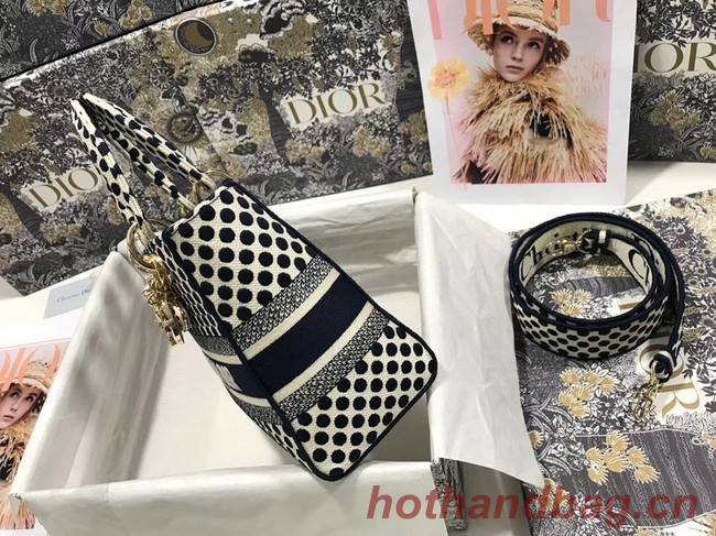 MEDIUM LADY D-LITE DIORAMOUR BAG Navy Dior Dots Embroidery M0565OBB Navy