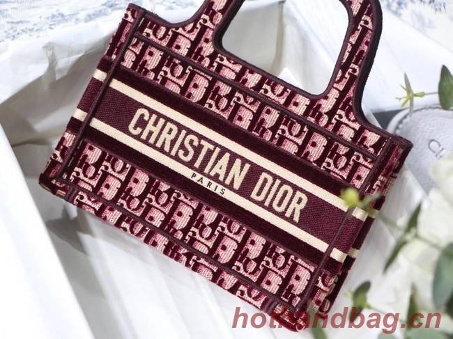 MINI DIORAMOUR DIOR BOOK TOTE Burgundy Cannage Embroidered Velvet S5475ZB