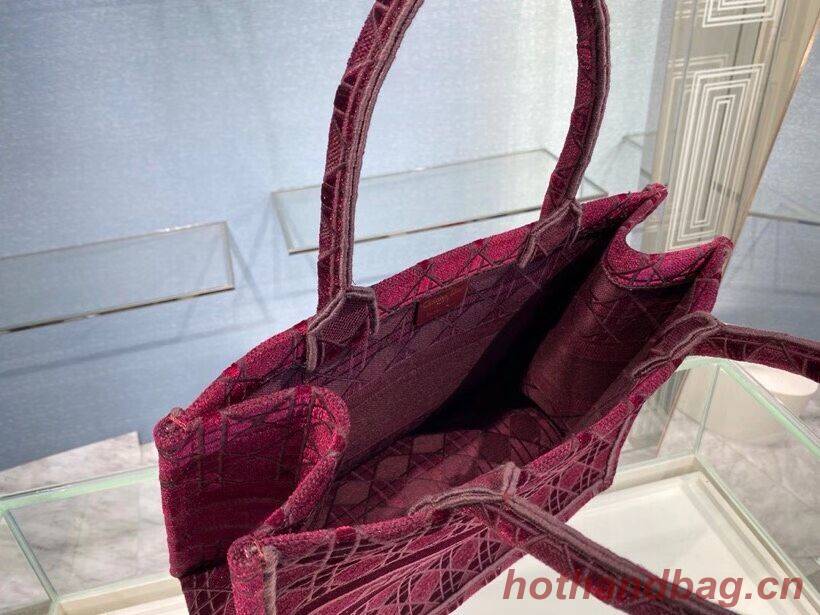 SMALL DIOR BOOK TOTE Burgundy Cannage Embroidered Velvet M1287Z