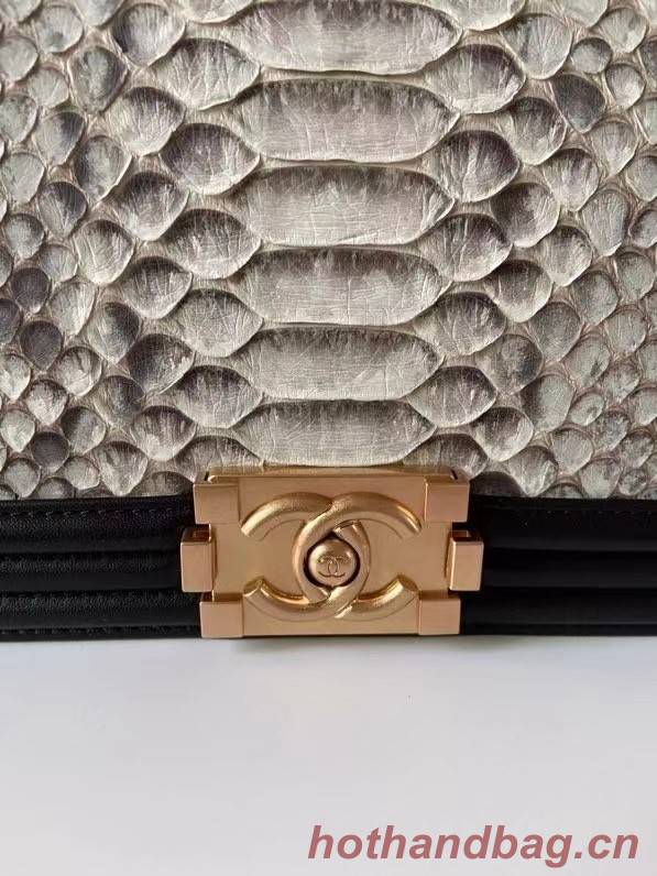 Boy Chanel Flap Shoulder Bag original Snake leather AS67086 grey