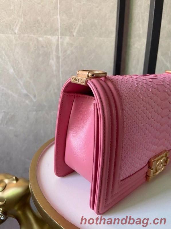 Boy Chanel Flap Shoulder Bag original Snake leather AS67086 pink