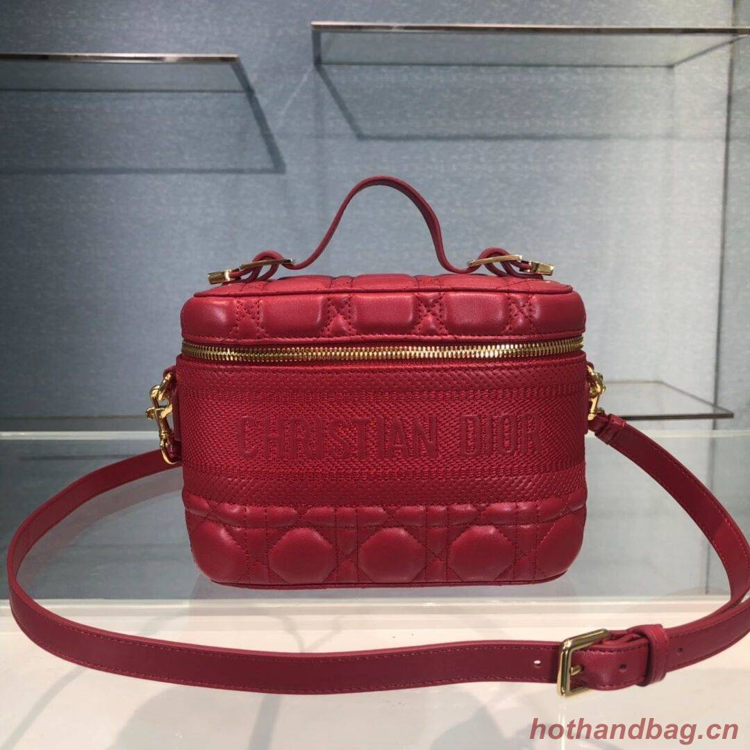 DIOR SMALL DIORTRAVEL VANITY CASE Cannage Lambskin S5488U red