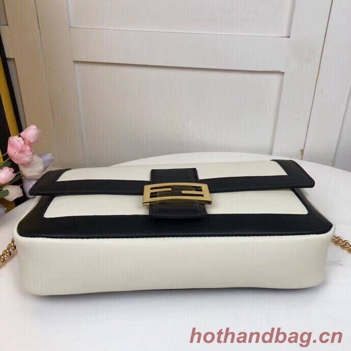 FENDI BAGUETTE CHAIN Black and white nappa leather bag 8BR783A