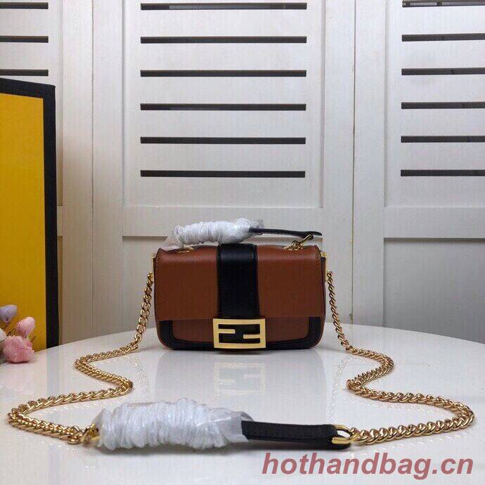 FENDI MINI BAGUETTE CHAIN Brown and blac nappa leather bag 8BS045A