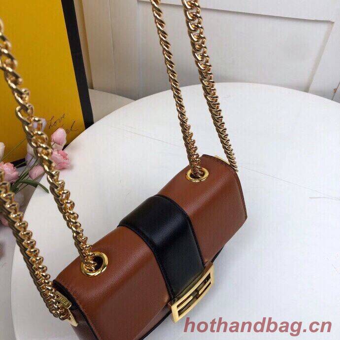 FENDI MINI BAGUETTE CHAIN Brown and blac nappa leather bag 8BS045A