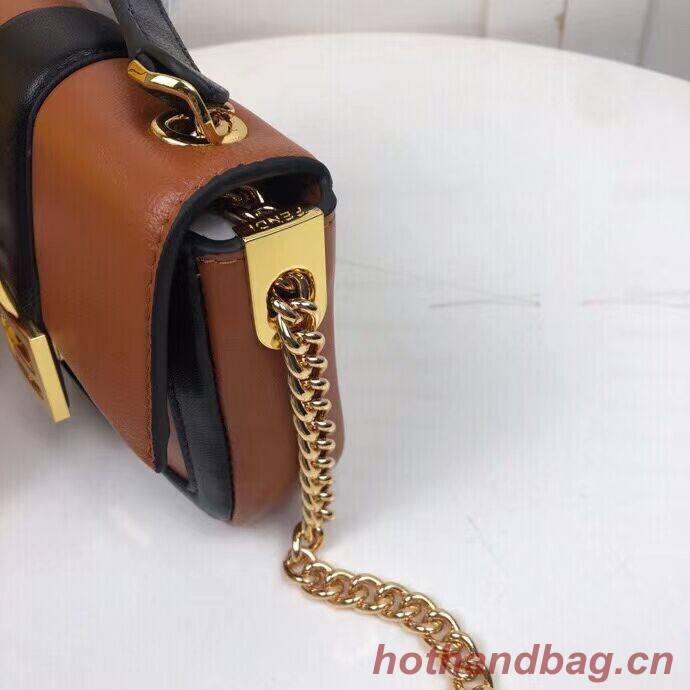 FENDI MINI BAGUETTE CHAIN Brown and blac nappa leather bag 8BS045A