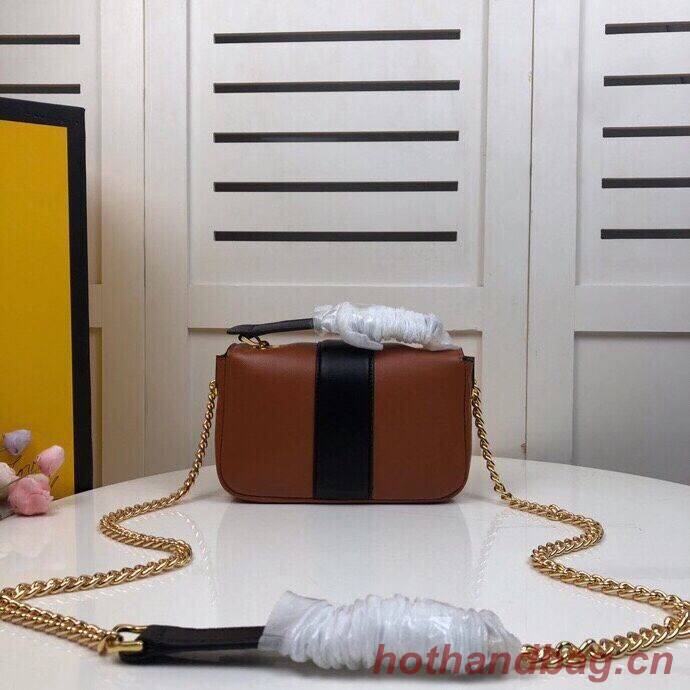 FENDI MINI BAGUETTE CHAIN Brown and blac nappa leather bag 8BS045A